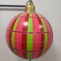 Inflatable Christmas ball with red, pink and green stripes and a golden hanging cap - Red Grey Green