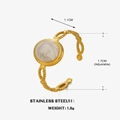 Anillo ajustable de acero inoxidable dorado con incrustación de mármol blanco - Abierto Ajustable / Blanco