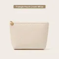 Creamy white woven texture makeup bag with a large capacity triangle design and metal zipper - Triangle Bag / Cream