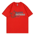 Oversized red cotton T-shirt featuring blue Happy Father's Day tool graphic print - XS / Red (Father's Day Tools)