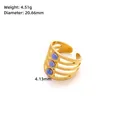 Detailed view of golden hollow ring with three blue stones and measurement details - Adjustable Open / J227-Gold Three Blue Sapphires Hollow