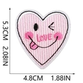 Detail of pink embroidered heart patch with LOVE text and winking emoji, 5.3x4.8cm size - Heart LOVE (W20XN-07-13)
