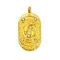 Golden oval Pisces tarot pendant with crystal inlay and vintage embossed details - Pisces-Gold