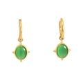 Boucles d'oreilles en acier inoxydable 18K avec pendentifs en pierre œil de chat verte - Doré