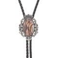 Western bolo tie featuring brown agate crown pendant on black braided leather cord - Picture Jasper