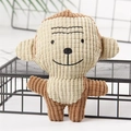 Close-up of a brown corduroy monkey plush dog toy with soft textures for dental chewing - Brown Monkey
