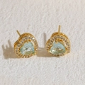 Elegant gold heart earrings featuring light blue zircon centers and white crystal halos - Light Green