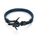 Dettaglio macro del bracciale in corda nautica blu con chiusura ad aereo in metallo nero - Corda Blu Notte Fibbia Nera