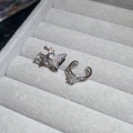 Dettaglio di orecchini a clip in argento con farfalla e stella in una scatola regalo - 10# Set Fiore con Diamante Singolo e Stella Farfalla (2 Pezzi)