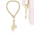 Golden sparkling letter P charm with cubic zirconia for cup handle or bracelet accessory - Letter P