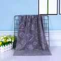 Absorbent grey-purple coral fleece towel featuring embossed bear and floral patterns - Gray