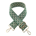 Detail of 5cm wide green and beige woven guitar strap with gold metal swivel hooks - Green