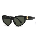 Fashionable black cat-eye sunglasses with gold heart hinge detail and dark UV lenses - Black / Grey Lens