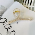 Minimalist transparent acrylic hair claw clip with gold spring on open magazine - 13cm Hanger Type / Translucent Champagne