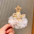 Gold glitter cone Christmas hair clip with ribbon bow and soft white tulle base - Gold Five-pointed Star
