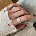 Close-up of minimalist adjustable 925 sterling silver ring worn on model's finger - JZ0843-Minimalist Plain
