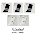 Set of 5 minimalist cotton crew socks in black and white with letter embroidery - 5 Pairs-Black x3+White x2