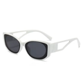 White wide-frame oval sunglasses with dark lenses and hollow geometric temple design - White Frame Gray Lens