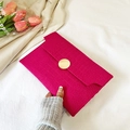 Rose red envelope clutch bag with crocodile pattern and golden round buckle detail - Rose Red