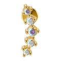 Curved golden stainless steel labret stud with five round iridescent AB crystals - 1.2x6mm / Gold-AB Zircon Curved
