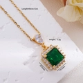 18K gold crown necklace with emerald green gemstone and cubic zirconia pendant - Gem 930-Large Square