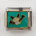 Italian style modular bracelet charm with golden edge and bat enamel pattern - Cartoon Bat