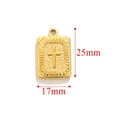 Gold rectangular stainless steel pendant with cross relief design, size 25mm by 17mm - Cross