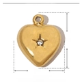 Detailed dimensions of heart pendant in stainless steel with rhinestone inlay details - Gold Single Zircon Heart (YE633)