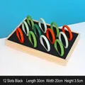 Solid wood jewelry tray with 12 slots and black lining for bracelet display, 30x20x3.5cm - Solid Wood/Velvet / Black