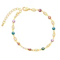 Pulsera bohemia dorada con dijes de ojo turco coloridos y elegantes perlas blancas finas - Estilo B-Perla Multicolor Ojo Turco