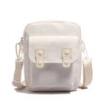 Minimalist cream white canvas crossbody bag with decorative buckles and adjustable strap - White