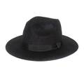 Classic black wool felt fedora hat with flat brim and tonal satin band decoration - One Size / Black