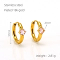 18k gold-plated stainless steel hoop earrings featuring inlaid pink zircon accents - Gold with Pink Zircon