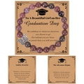 Bracciale laurea in pietra naturale viola 8mm con ciondolo a farfalla su carta - L'avventura inizia / Rodonite