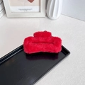 Plush square claw clip in red faux fur for elegant updos on a decorative tray - Large Red (approx. 12cm)