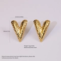 Gold-plated V-shaped stainless steel earrings with textured hammered finish and 7.6g weight - Stainless Steel Hammered V Earrings