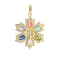Detailed view of flower charm with 18K gold plating and multicolor zircon stones - 07-Multi-Color Gemstone Flower Pendant