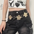 Bohemian gold metal flower waist chain with embossed floral links and draped side tassels - Vintage Textured Flower Style (K0276B)