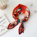 Pleated square scarf with abstract multicolor print tied in an elegant bow knot - 70cm / Red Fruit Floral