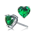 Elegant heart-shaped green zircon stud earrings in silver-plated three-prong setting - Green Zirconia