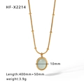 Titanium steel snake chain necklace with golden opal pendant and beaded accents - Beaded Chain Opal Style (HF-X2214)