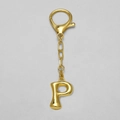 Polished 18k gold plated letter P keychain with bubble metal pendant and lobster clasp - Letter P
