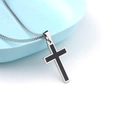 Collana con croce minimalista in acciaio inossidabile argento e nero su piatto blu - Ciondolo a Croce + Catena a Scatola da 60cm
