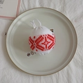 Knitted Christmas tree ball ornament featuring a red Nordic snowflake pattern and rope - 7cm Knitted Ball 03 (1 Pc)