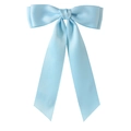 Light blue satin bow hair clip with long silk streamers and elegant layered design - 4.0cm Duckbill Clip-Z247 / Blue