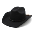 Détail d'un chapeau en laine noir avec bandeau marron, clous turquoise et franges - M (56-58cm) / Noir (Avec Bande en Cuir Café)