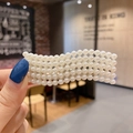 Elegant rectangle hair clip featuring five rows of white faux pearls in a sleek design - 21# Wave Pattern Rectangle Pearl Clip / White