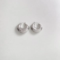 Polished silver hollow geometric U-shaped stainless steel hoop earrings in C-curve style - Hollow C-Shape Style (PEK1813) / Silver