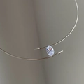 Silver choker necklace with oval zircon and arrow ends on a minimalist background - Silver