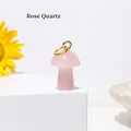Mini mushroom pendant in rose quartz stone with gold metal loop on white stand - Rose Quartz